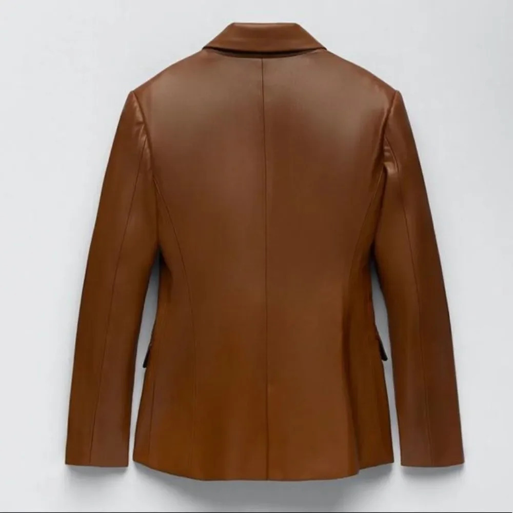 Zara Brown Double-breasted Faux Blazer Brandy Jacket Blazer, NWT - Picture 11 of 15